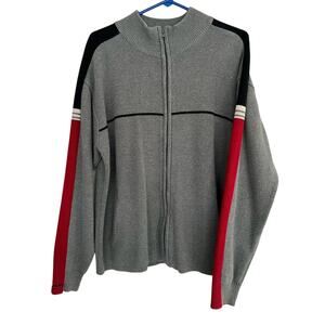 Vintage Bullhead Acrylic Cotton Zip Sweater Men's L Gray Striped Sleeve CLEAN